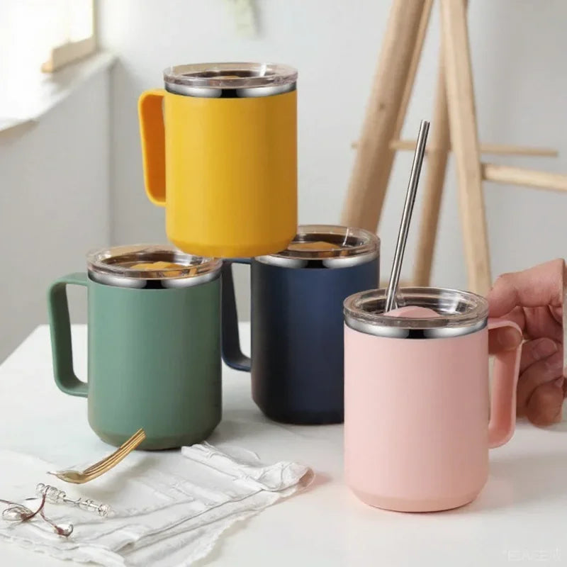 Stainless Steel Insulated Coffee Mug – 450 ml (Double-Wall Vacuum, Handle & Lid)